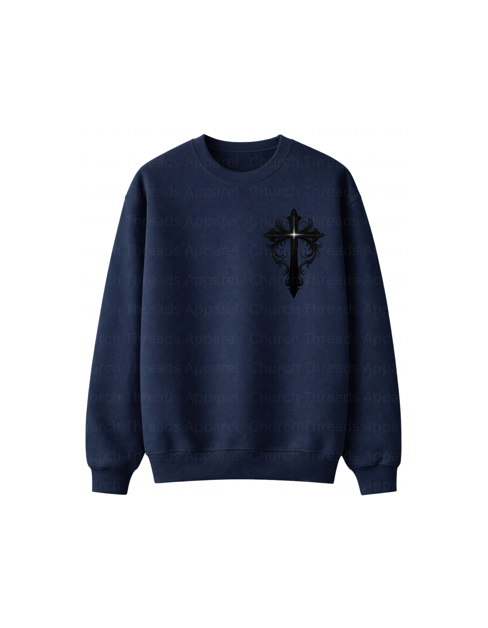 Black Ornate Cross Crewneck