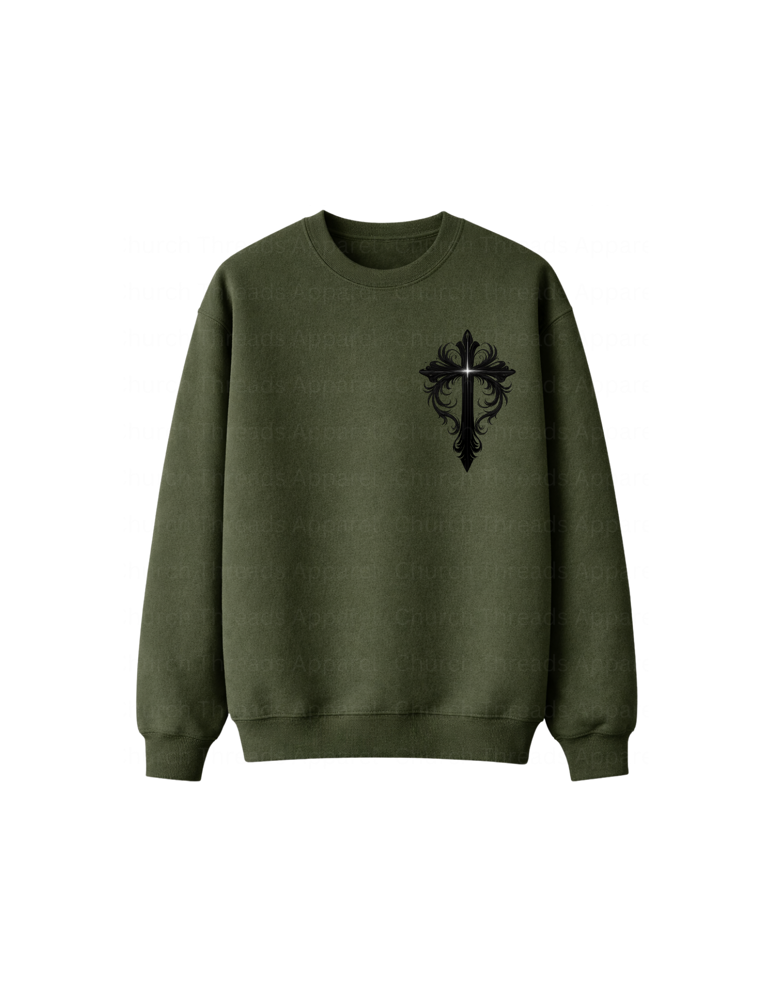 Black Ornate Cross Crewneck