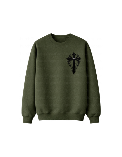 Black Ornate Cross Crewneck