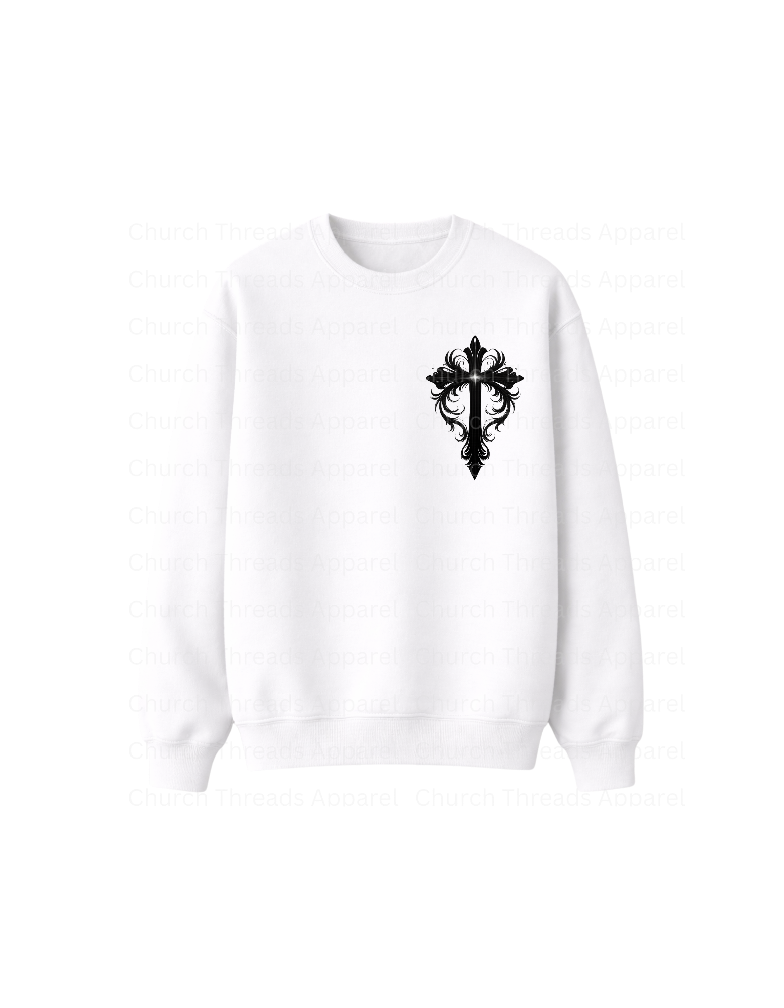 Black Ornate Cross Crewneck