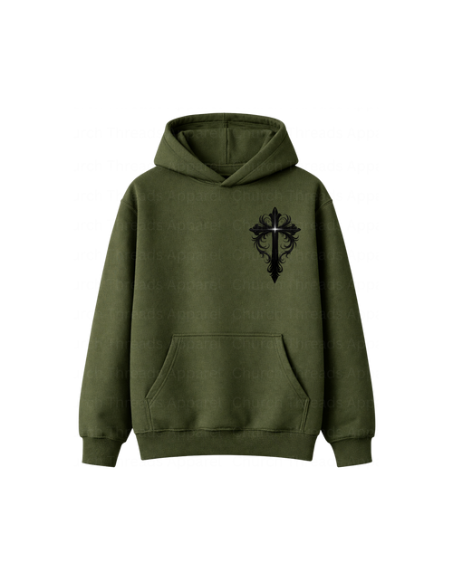 Black Ornate Cross Hoodie